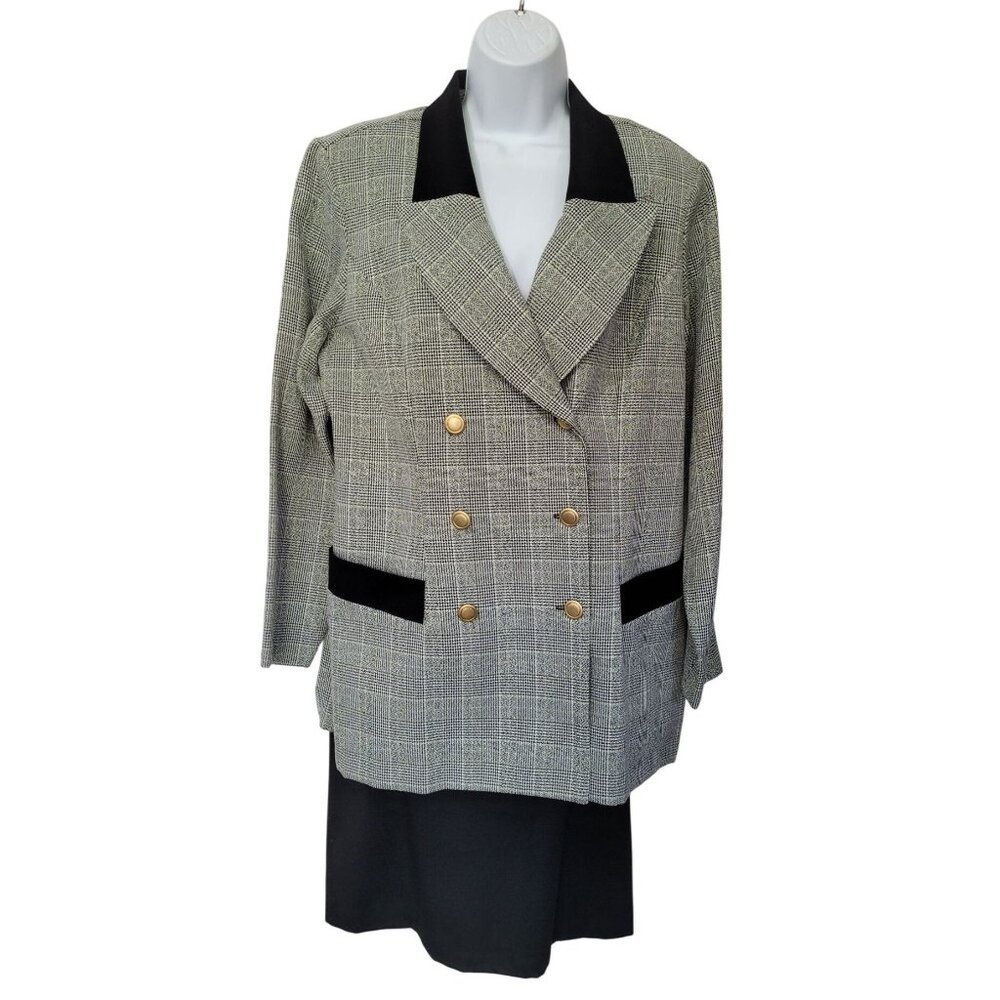 Lindsey Scott Womens Size‎ 14 Plaid Blazer & Black Skirt Suit Set Vintage USA